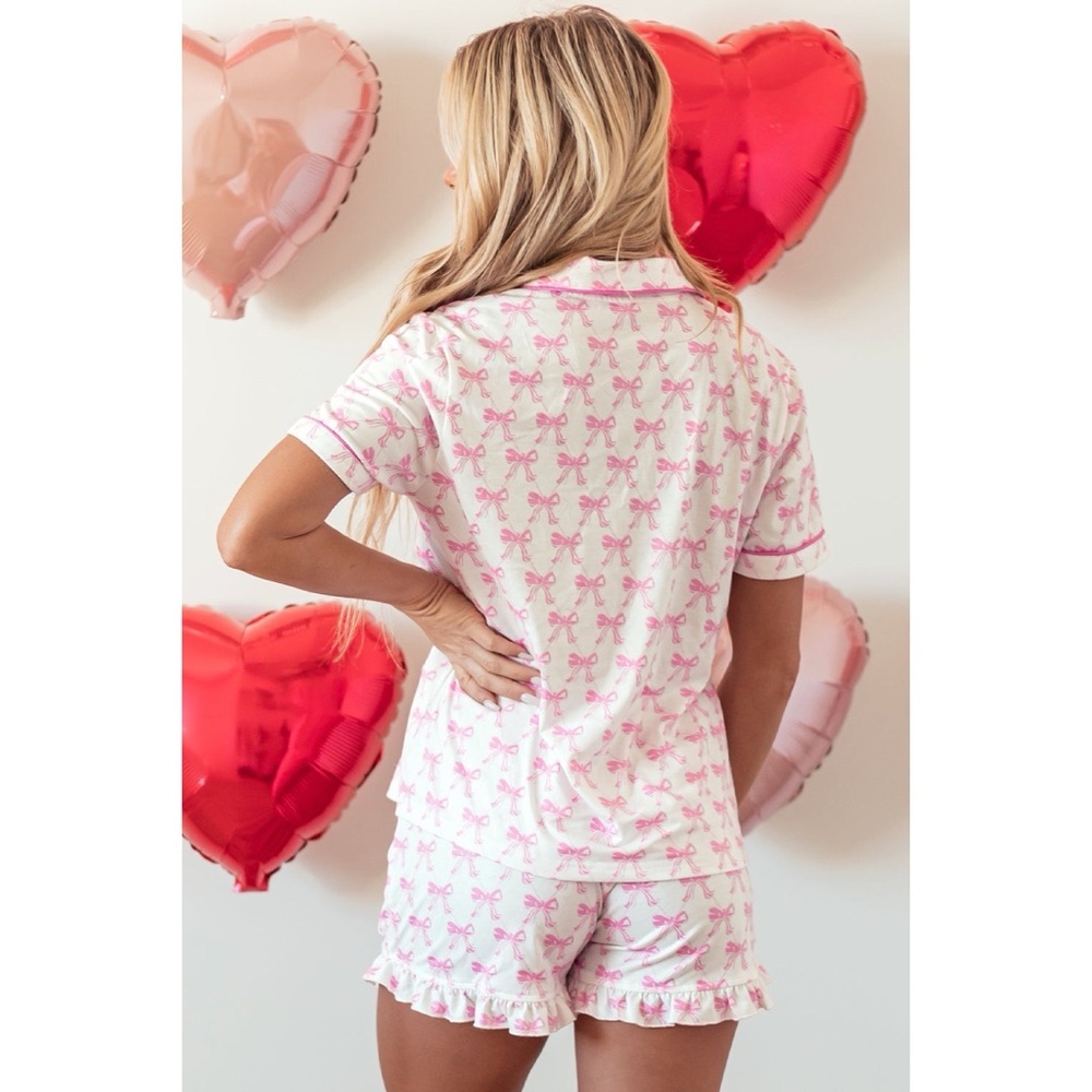 Pink Bow Print Women's Pajama Set - Picture 2 of 3
